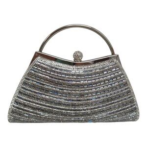 Silver Tone Rhinestone Embellished Formal Evening Clutch Handbag